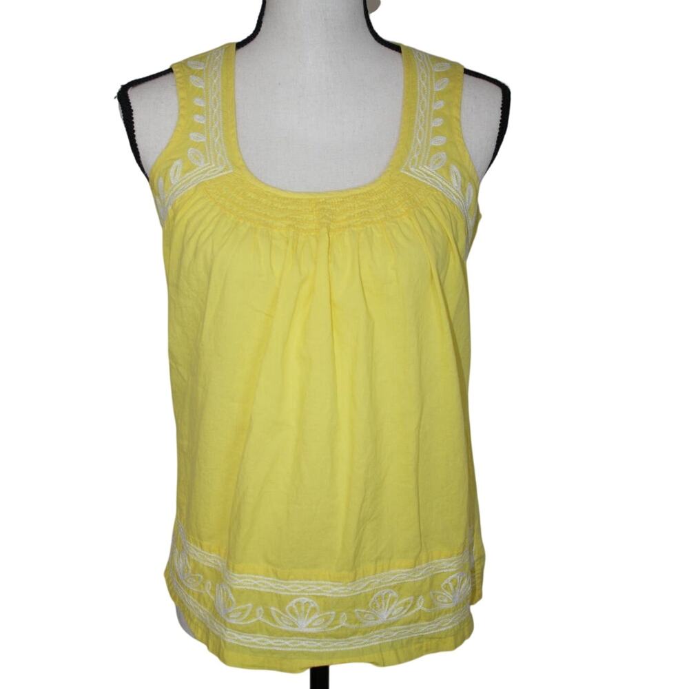 Banana Republic Women's XS Tops Yellow Sleeveless Embroidered 100% Cotton Summer